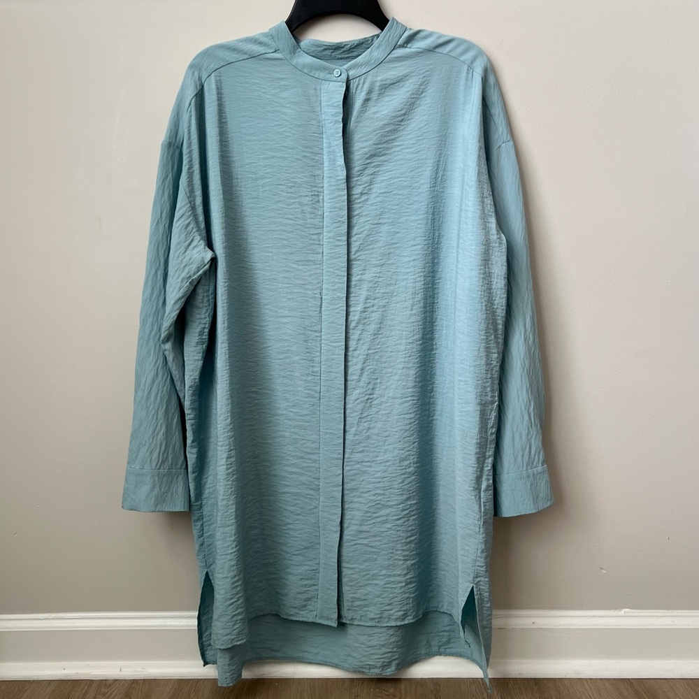 COS Textured Long Sleeve Button Front Tunic Mandarin Collar Lagenlook Size EU M